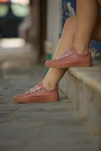 Γυναικεία Ροζ Sneakers Με Σατέν Κορδόνια
